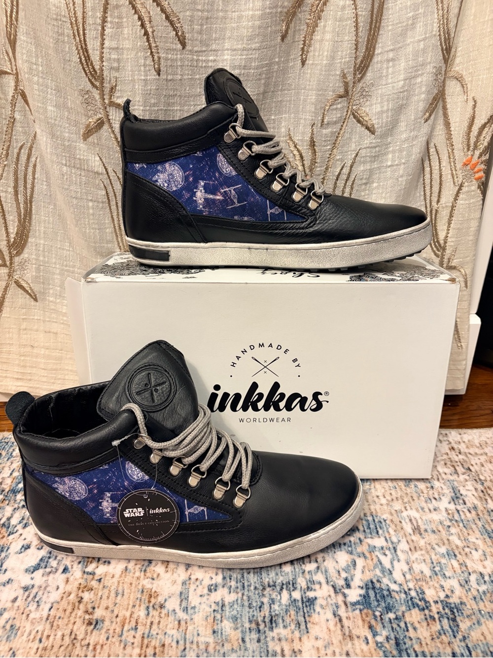inkkas Black & Blue High-Top Sneakers with Patterned Panels